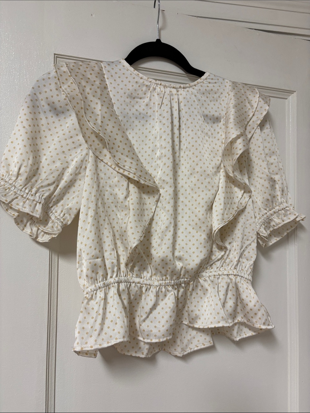 1. State Cream Peplum Blouse with Gold Dot Print